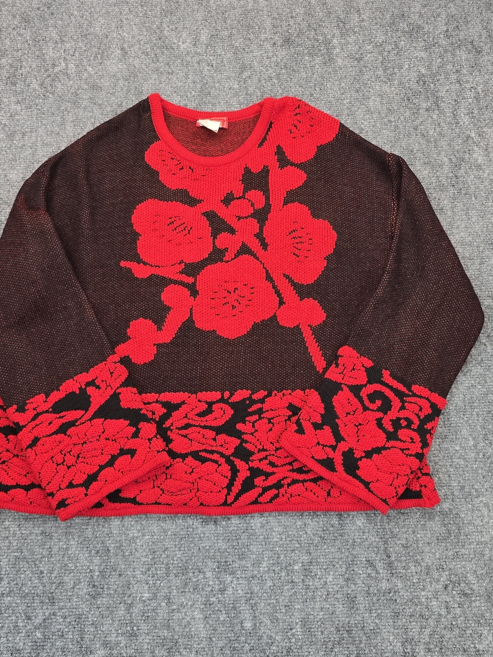 Chacok France Merino Wool Blend Sweater Womens M Black Red Floral Knit France
